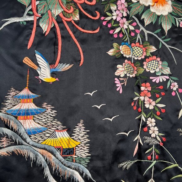 Antique Vintage Silk Kimono Robe Duster Cardigan House Coat Handmade Embroidered - Picture 6 of 13